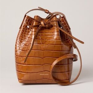 Mansur Gavriel Tan Croc-Embossed Mini Bucket Bag